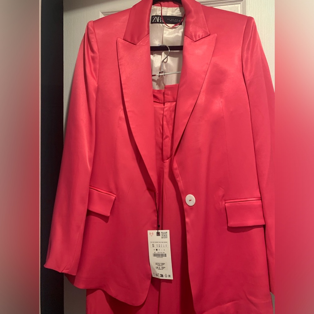 Zara Pink Suit, sold out online: Pink Satin ( blazer & pants) both size S